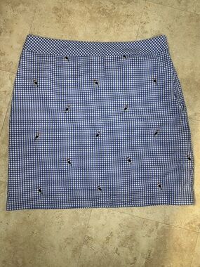 Women’s Blue Gingham Skirt | Embroidered Toucan Detail | Talbots